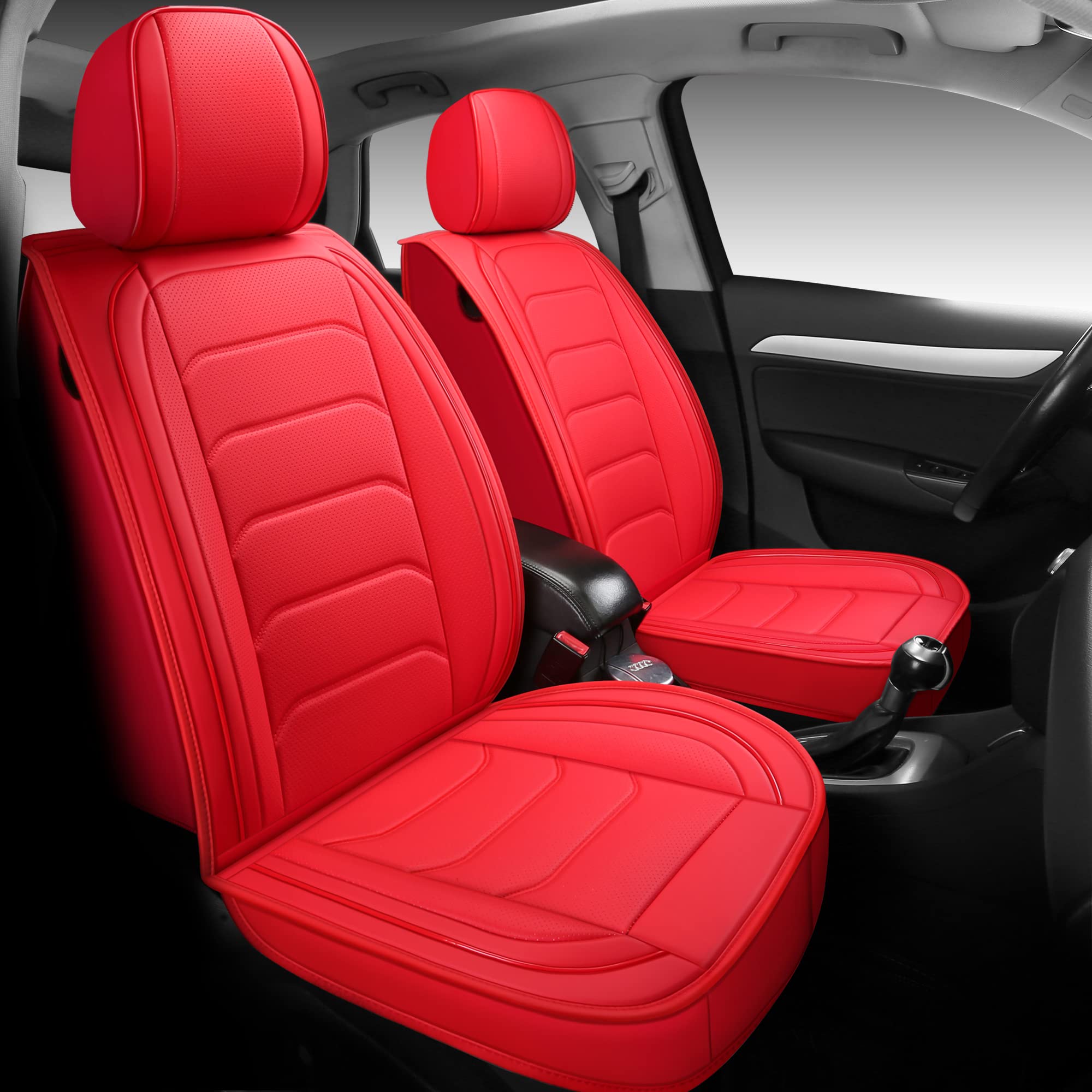 BGYFDU05 Seat Cover 5 Seats Full Set Universal Fit for Most Vehicle Sedan SUV Truck Pickup Airbag Compatible Synthetic Leather Car Seat Cushion Protector All Weather Adjustable (Red)