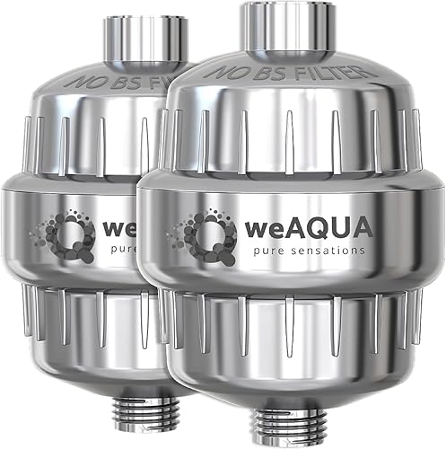 WeAQUA Paquete de 2 filtros de ducha resistentes 99% de eliminación para agua dura, cloro, fluoruro, metales pesados, micro-vida, orgánicos y más