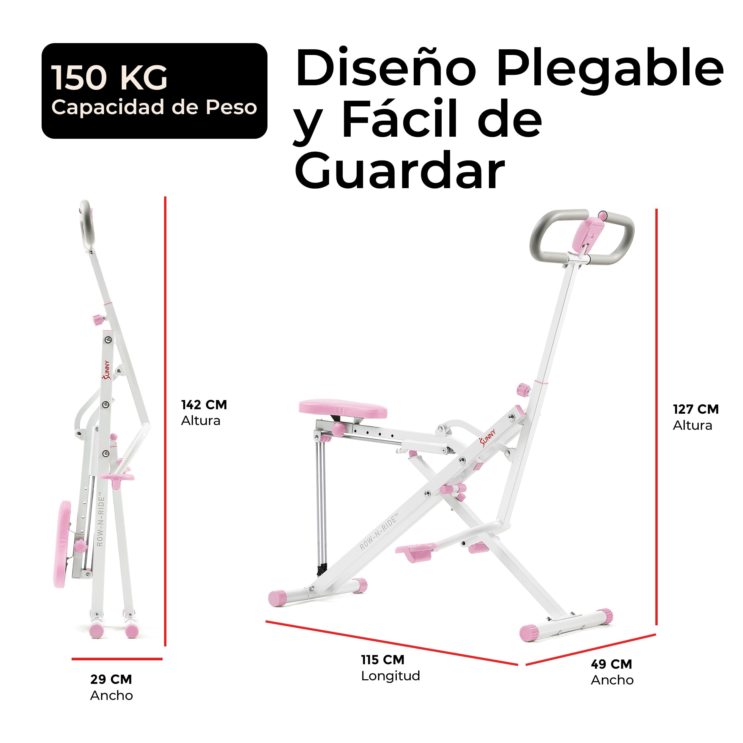 Sunny Health & Fitness Row-N-Ride Squat Trainer, Máquina de Sentadillas Plegable con Resistencia Ajustable, Equipo de Entrenamiento para Brazos, Glúteos y Piernas en Casa