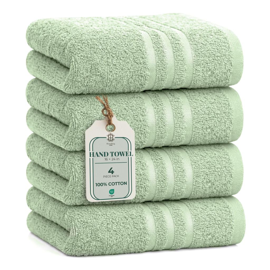 HomeBurg CORE 4-Piece Cotton Hand Towels for Bathroom and Kitchen