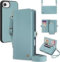 Vista 45 de Funda tipo cartera compatible con iPhone 13 Pro Max, multifunción, desmontable, 2 en 1, magnética, cartera para iPhone 13 Pro Max, con correa Verde