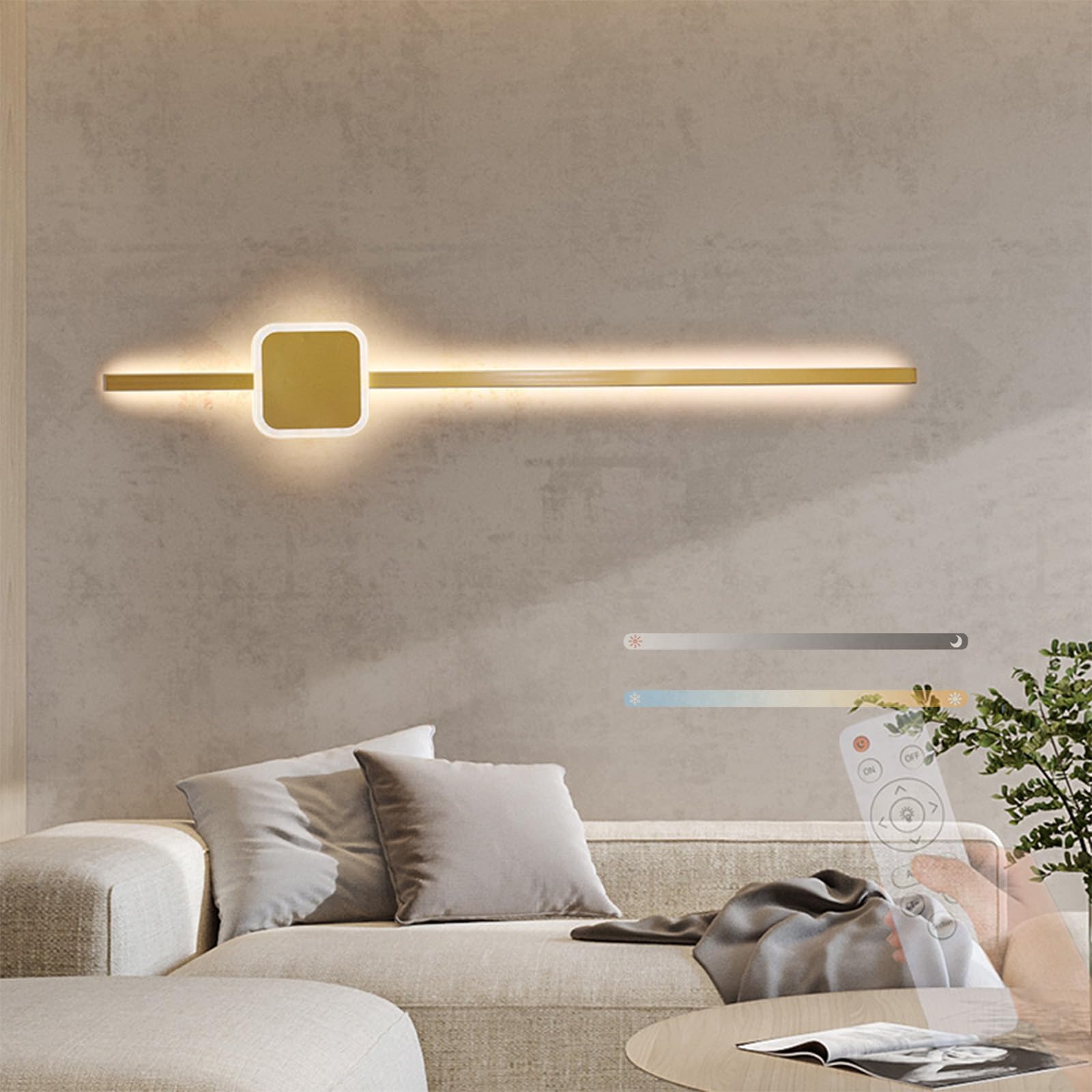 FZQSXAZU Gold Square LED Wall Lamp - Adjustable 2700K-6500K Long Sconce for Hallway Staircase Living Room Bedroom Office Hotel 80cm Strip Light Fixture