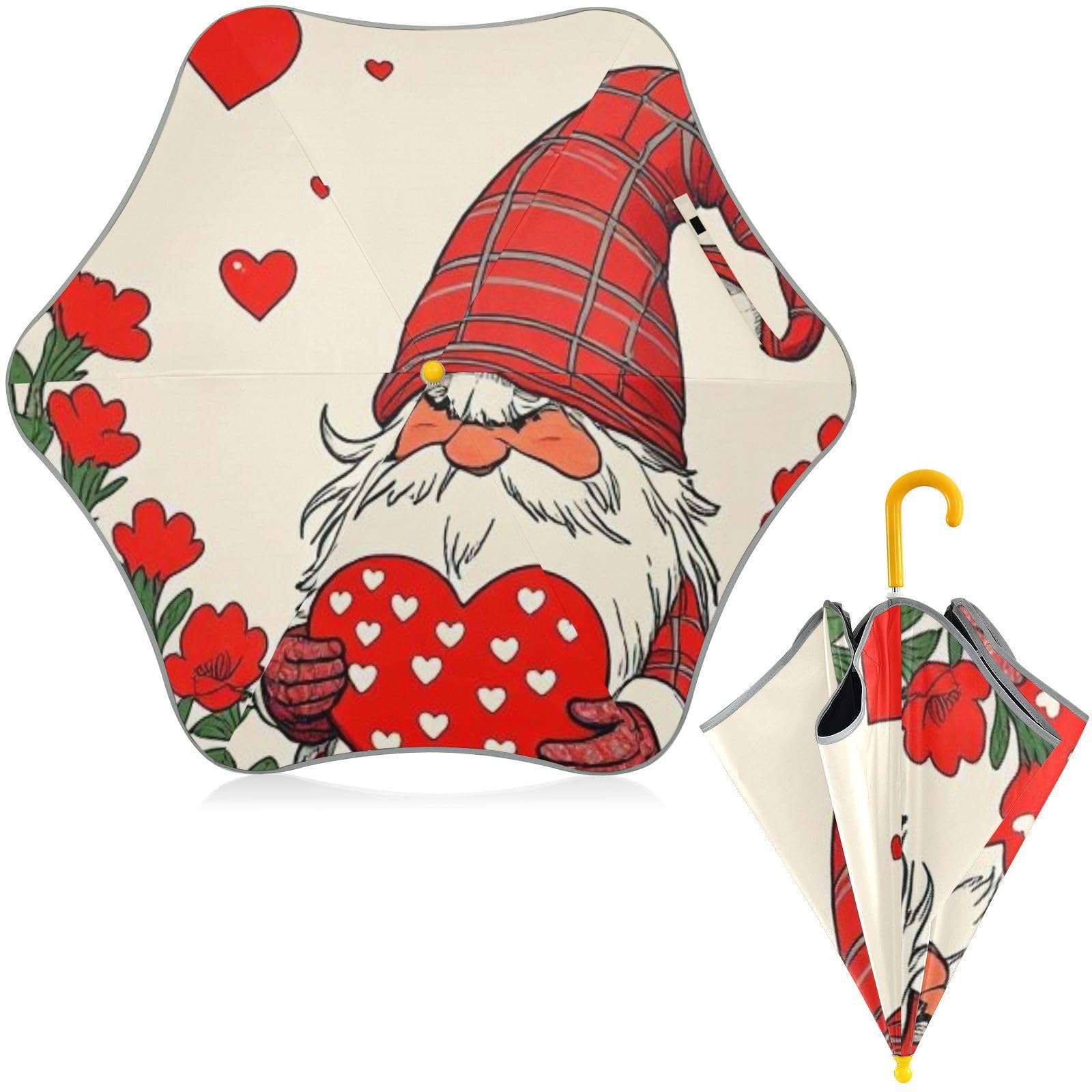 Paraguas para niños con diseño de gnomo de San Valentín con mango de gancho 8