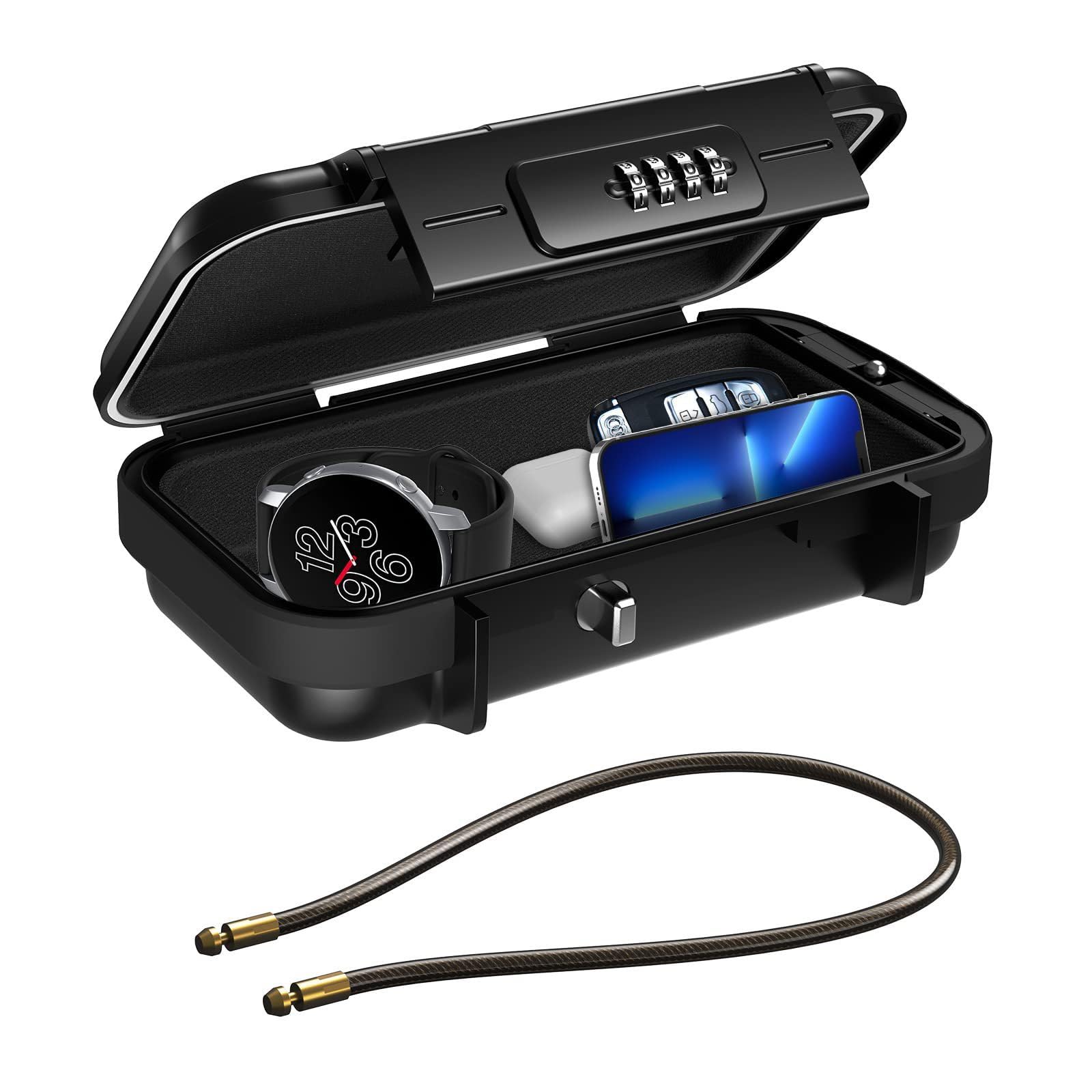 gadgetsfy CostaCase Wasserdichter 4-stelliger Kombinations-Tresor mit 6mm Drahtseil, sicherer Diebstahlschutz für Reisen, Strand, Camping, Büro & Auto