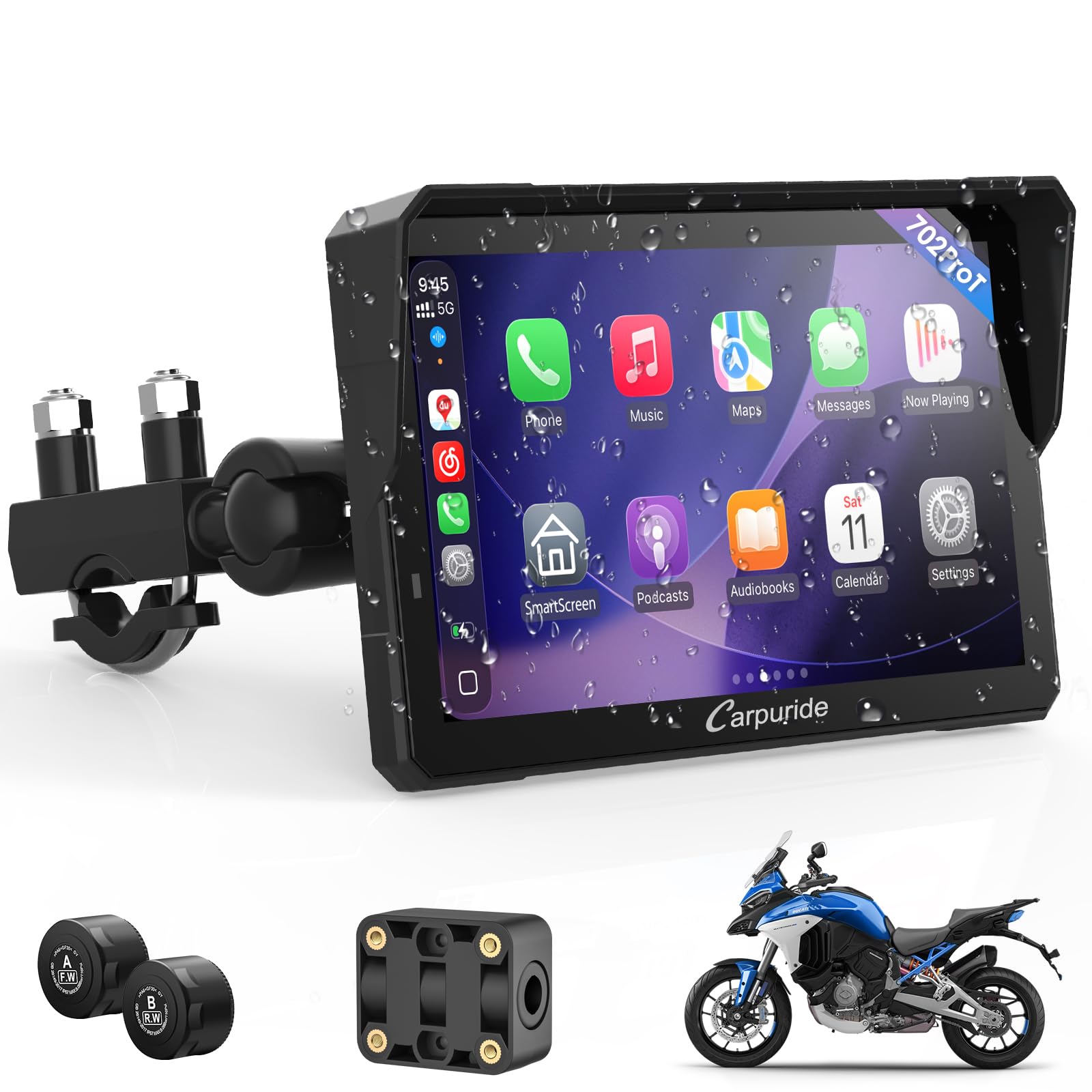 Photo 1 of Carpuride W702T PRO 7" Waterproof GPS Navigation Screen for Motorcycle with CarPlay & Android Auto & TPMS & Dual Bluetooth, Music Sharing, Intercom, EQ, Light Sensor, Compass, Barometer
