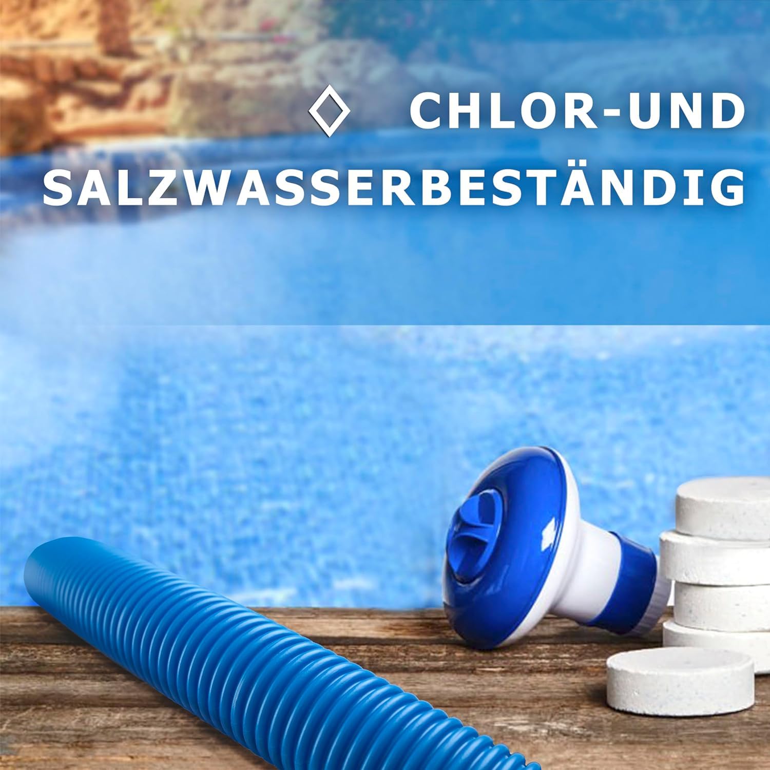 Pondlife Poolschlauch 38mm, 30 m, Saug- und Wasserschlauch für Poolsauger/Skimmer/Poolpumpe, UV-, Chlor- & Salzwasserbeständig, temperaturbeständig bis 70°C, Trennmuffen alle 1,5 m