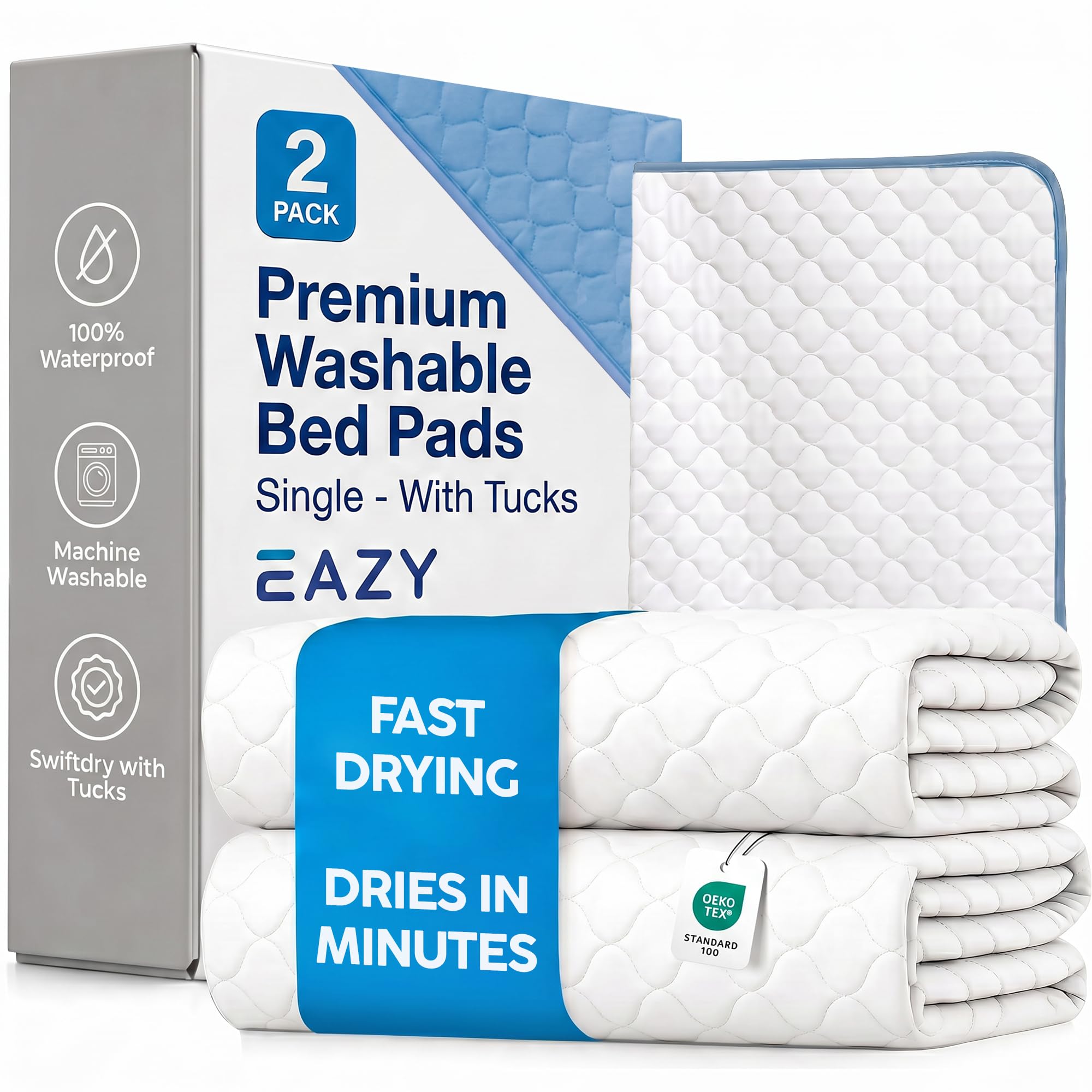 Eazy SwiftDry Reusable Bed Pad, Waterproof Incontinence Bed Pads for Adults, Washable Underpad with Anti Slip Wings, Super Absorbent Mattress Protector, 2 Packs-image-25