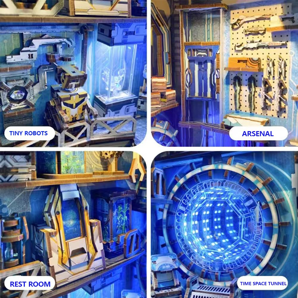 Cyberpunk Book Nook, kit fai da te per casa delle bambole, puzzle in legno 3D con decorazione futuristica a LED, decorazione per la casa di compleanno, Natale, per adolescenti e adulti