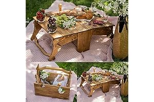 2 in 1 Folding Wooden Picnic Basket Table - Ideal for Tiny Picnic Adventures