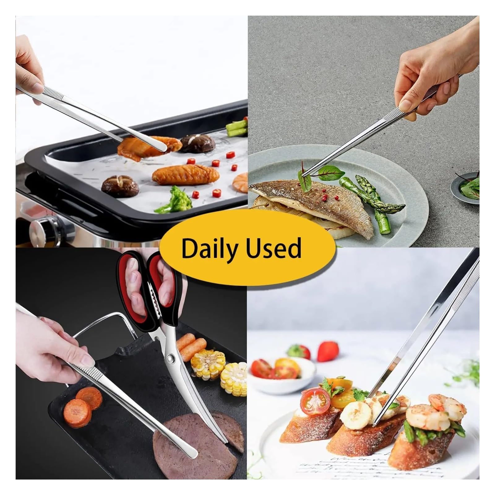 2 unids/set pinzas de cocina acero inoxidable 12 pulgadas finas Extra larga for comida mar y barbacoa