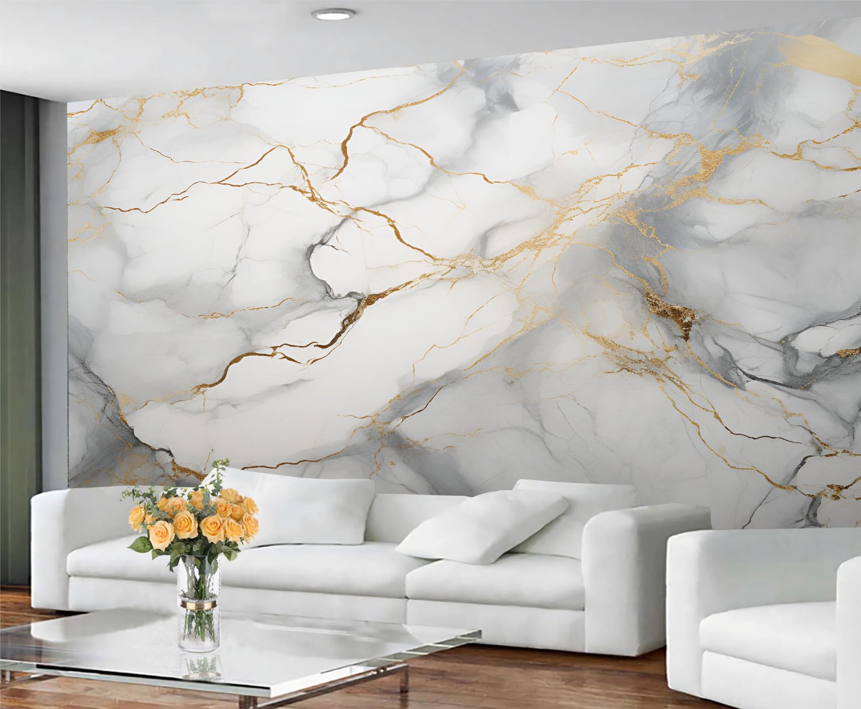YXQAIED Marble Wallpaper, Vintage Gray White Bedroom Wallpaper, Abstract Lines Wall Paper for Living Room, Not Self Adhesive Gray Marble Photo 3D Wall Murals & Room Decor, 390x260cm