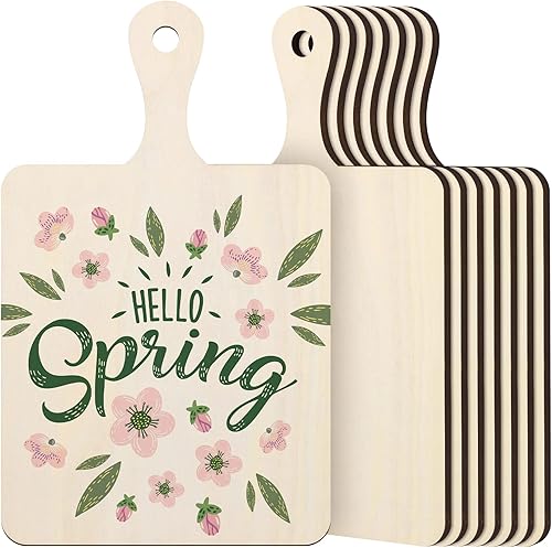 Aodaer Mini tabla de cortar de madera de 8 piezas con asa de madera sin acabar, para manualidades de madera de remo, tabla de cortar pequeña para