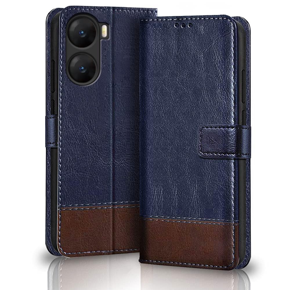 TheGiftKart Flip Back Cover Case for Vivo V29e 5G | Dual-Color Leather Finish | Inbuilt Stand & Pockets | Wallet Style Flip Back Case Cover for Vivo V29e 5G (Blue & Brown) (B0CJF91B8M) Amazon Price History, Amazon Price Tracker