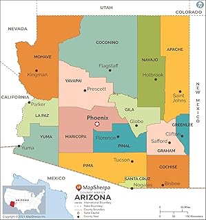 Arizona Counties Map - Standard - 36" x 38.5" Laminated
