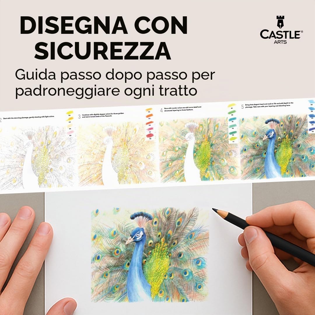 Castle Art Supplies Set di 120 Matite Acquerellabili, Pigmenti Vibranti, Cofanetto di Metallo