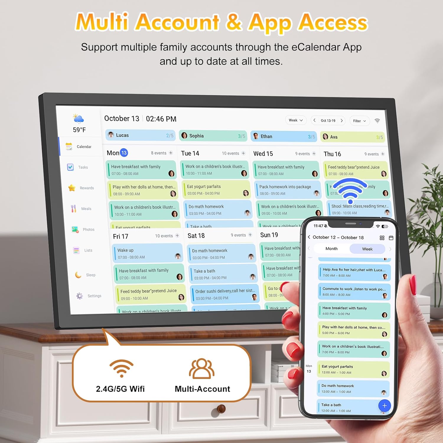 27" Smart Digital Calendar for-Family-Business-Planner - Electronic Wall Calendar for Business Chore Chart, Touchscreen Display for Family Schedules, Star Rewards, Desk Mountable, Gifts for Mom Dad