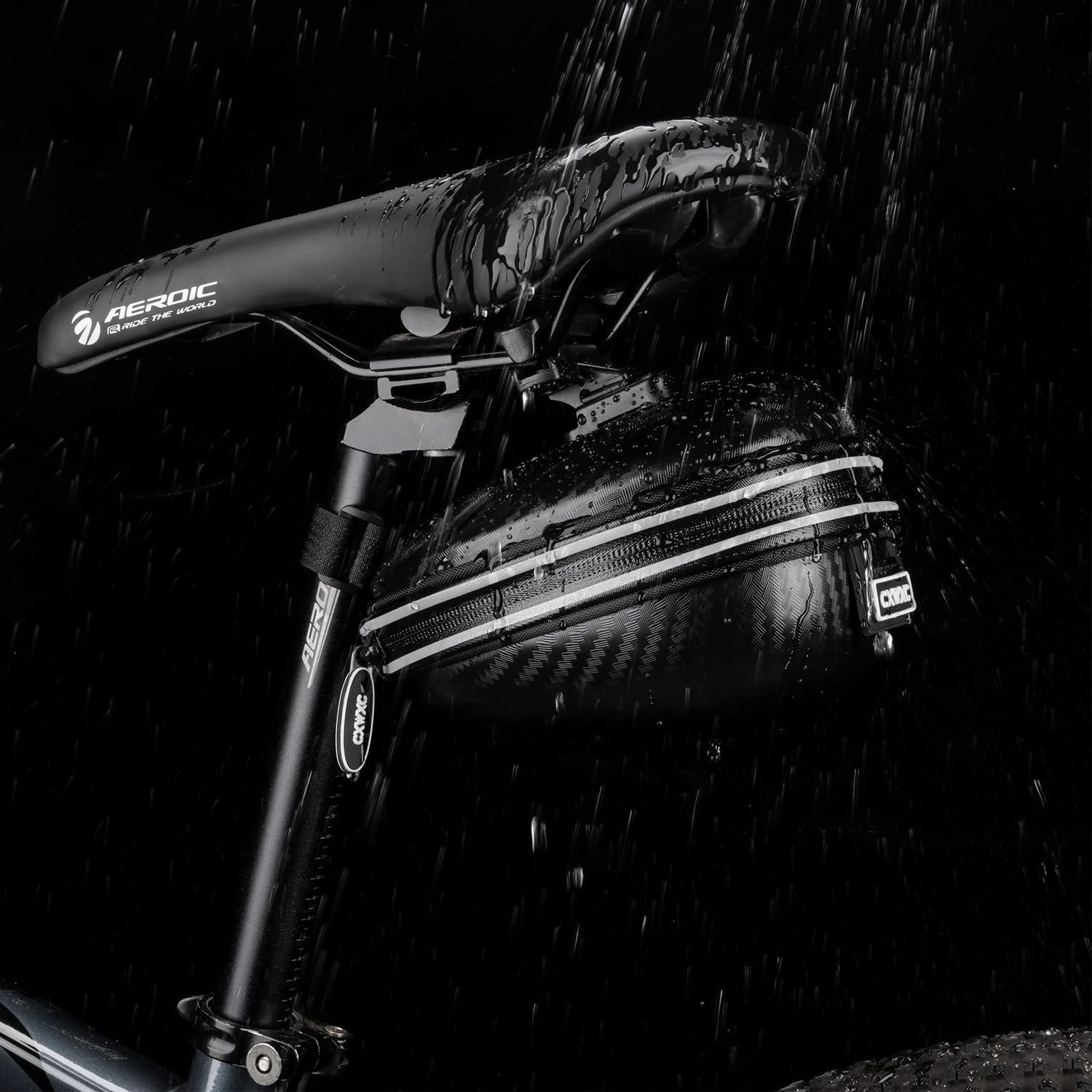 CXWXC Torba pod siodełko rowerowe z odblaskami, wodoszczelna, lekka konstrukcja, twarda obudowa 3D, sakwy rowerowe do rowerów MTB