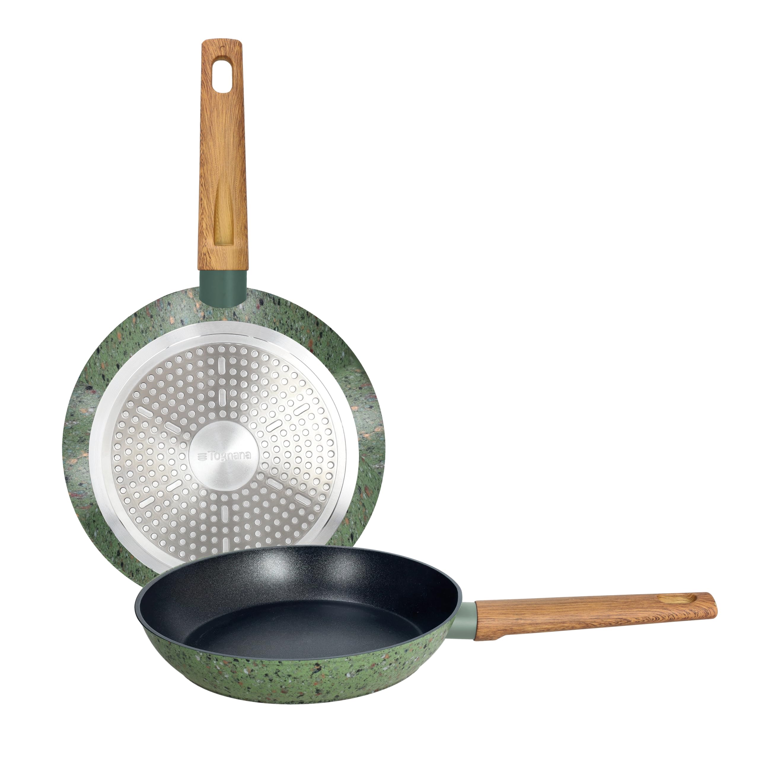 Tognana Chromia Green, Set 2 Padelle 24/28 cm, Verde