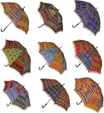 Sophia Art Indian Handmade Cotton Designer Fashion Multicolor Umbrella Embroidery Umbrellas Beach Parasol Sun UV Protection 10pcs