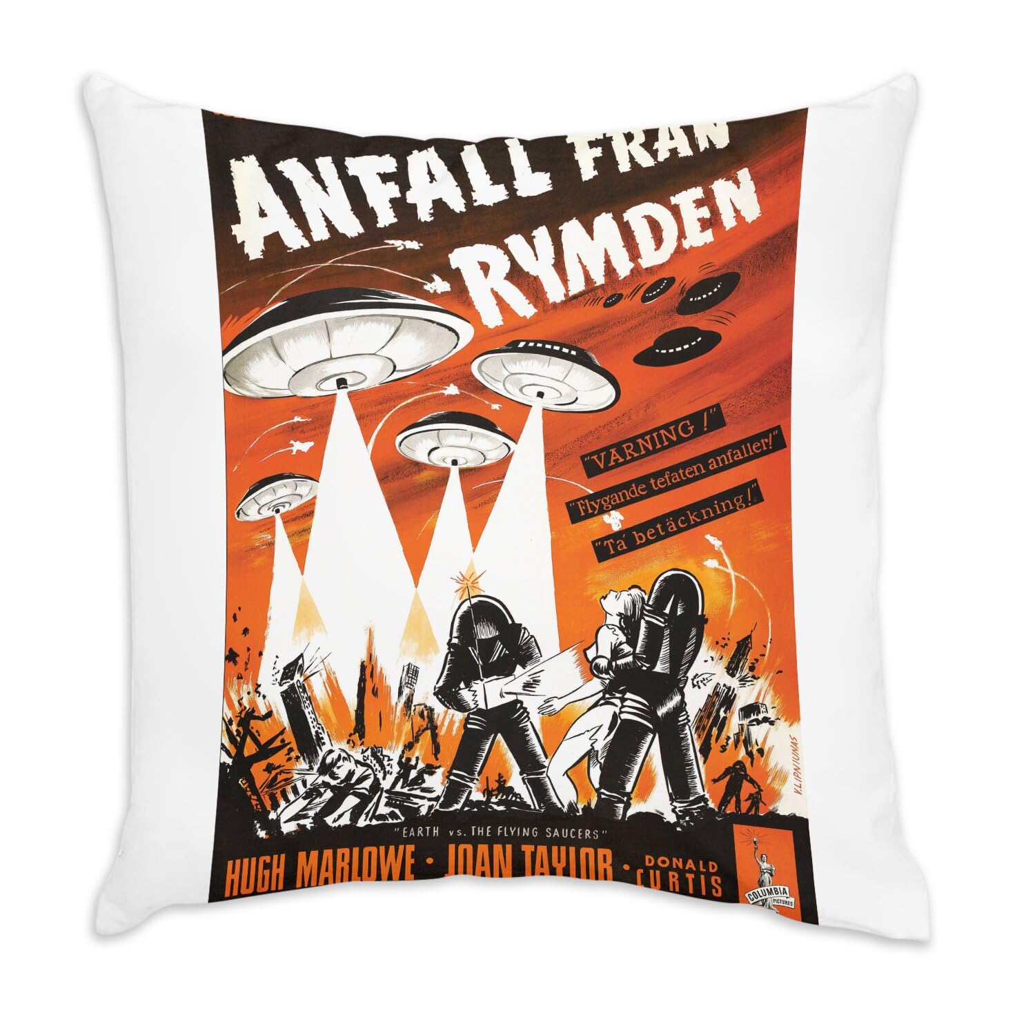 Coussin de cinéma vintage Earth vs The Flying Saucers pour salon rétro