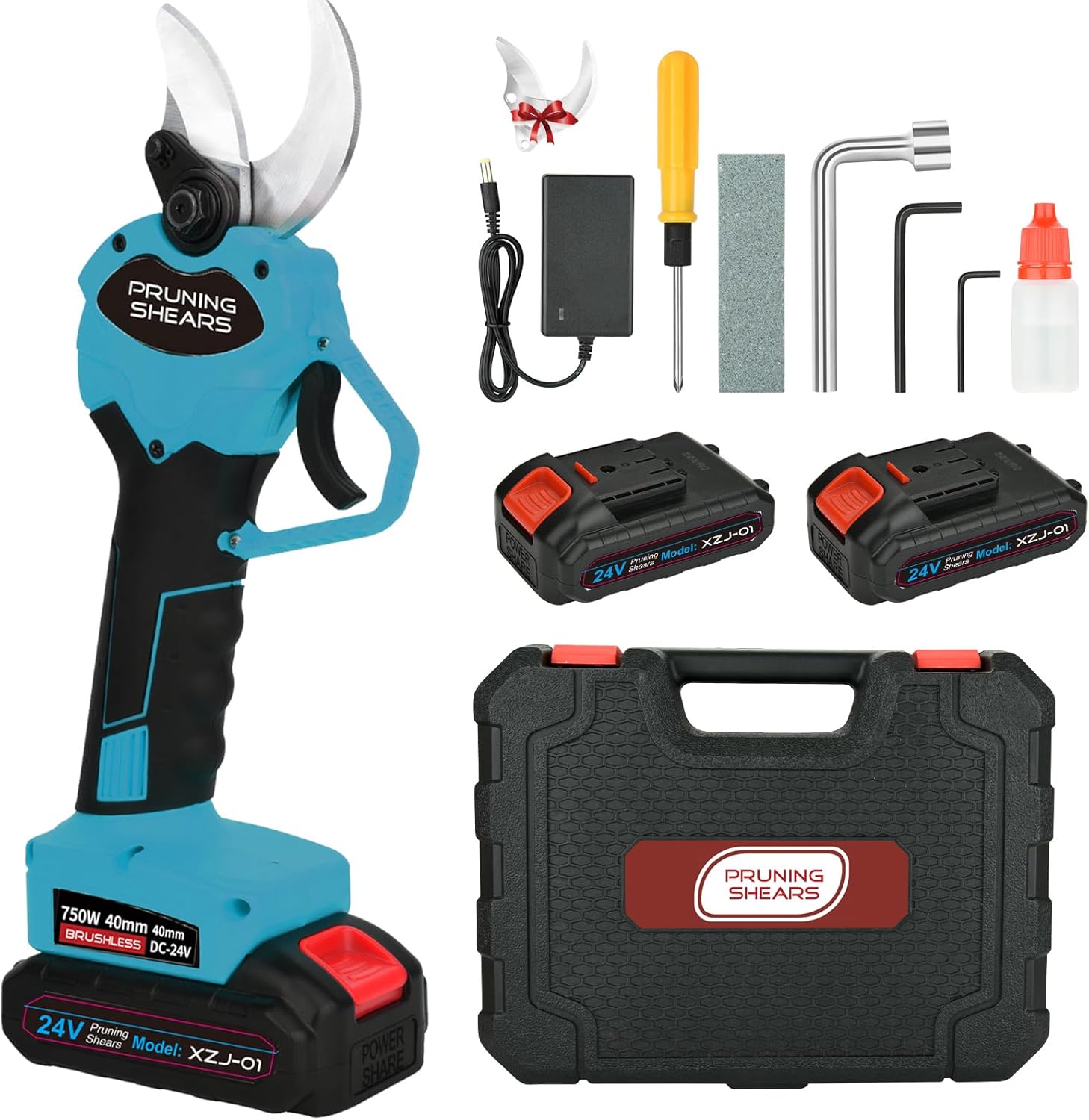 40mm Tijeras de Podar Electricas,con 2x3000mAh Bateria,Tijeras de Podar Bateria Adecuado Para JardineríA, Parques,Arboles Frutales,Bellota,Viñedos