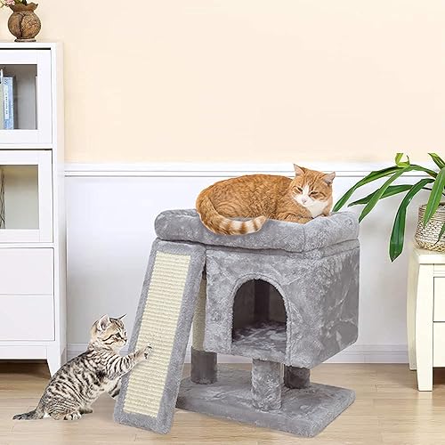 Miniatura 7 de SYANDLVY Árbol pequeño para gatos de interior, torre para gatos con poste rascador, casa de actividades moderna para gatos grandes, condominio