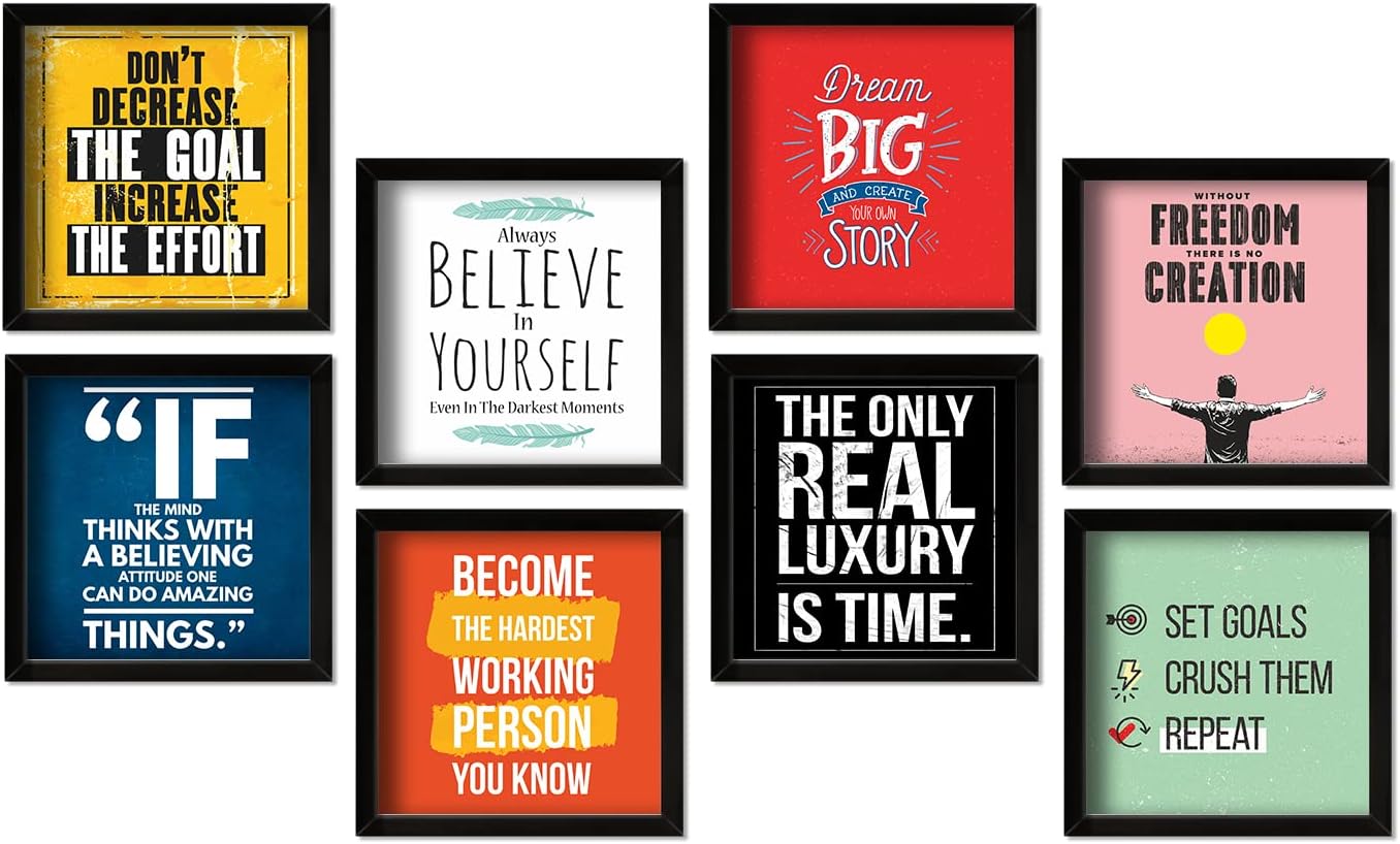 PAPER PLANE DESIGN Motivational Quotes Wall Framed Posters, Office Wall Decor, Inpirational Wall Art Set of 8 (10 x 10 Inch) (MDF POSTERS)