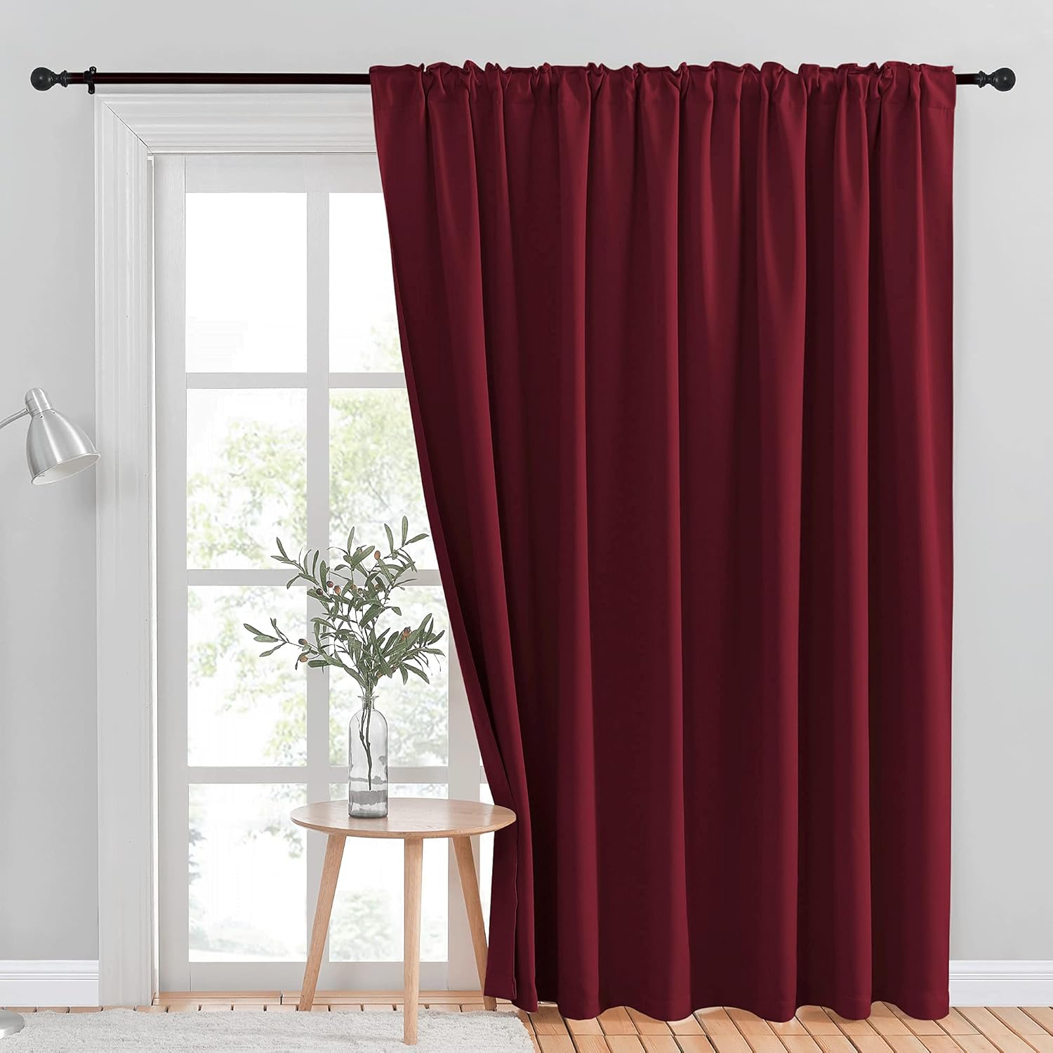 NICETOWN Christmas Room Divider Curtain, Patio Door Curtain, Blackout Blinds for Sliding Glass Door, Outside Curtain Wide Width Drape for Living Room (Burgundy Red, 100" Wide x 84" Long, 1 Piece)