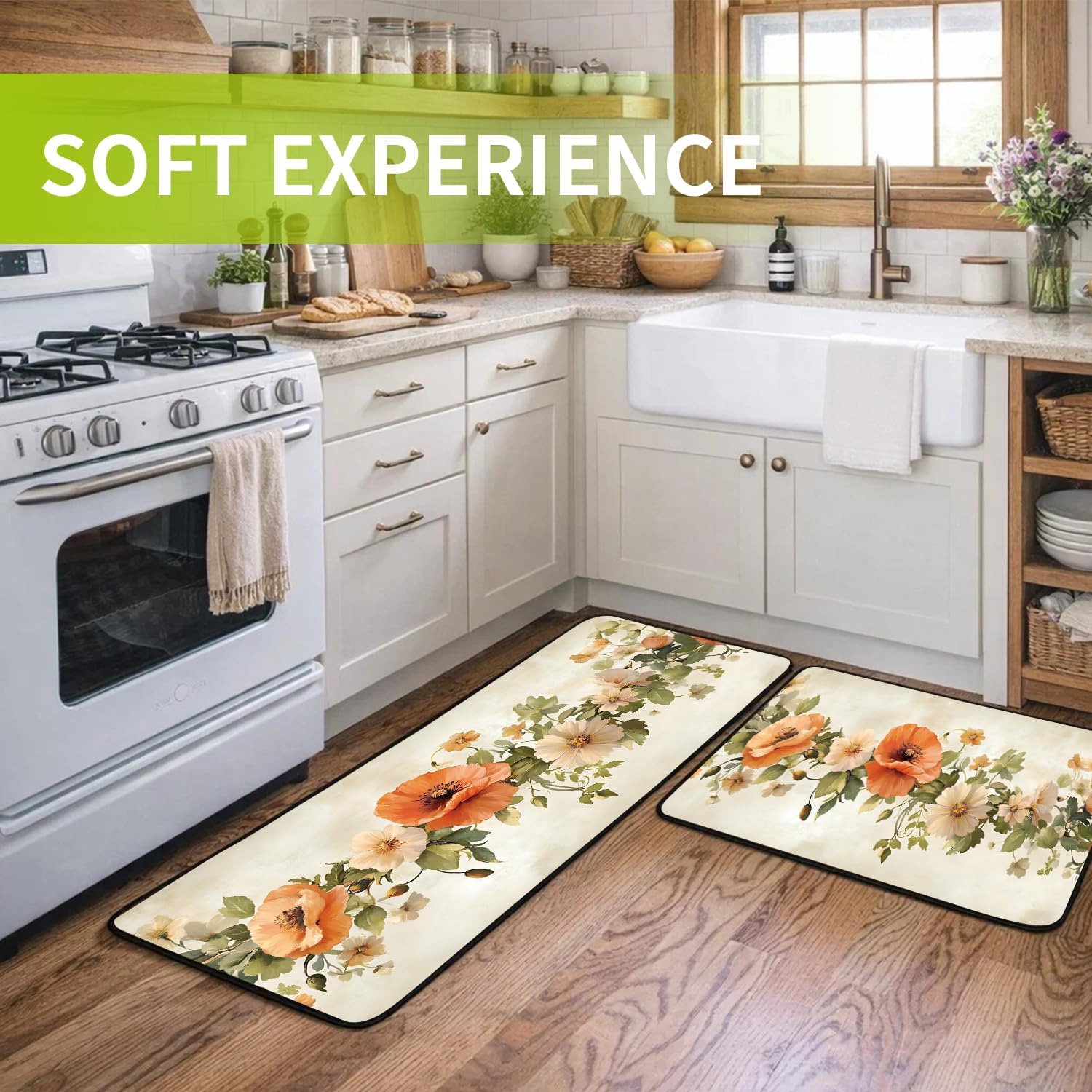 Kitchen Rugs for Floor Set of 2, Anti-Fatigue Non-Slip Washable Standing Mats for Kitchen, Sink, Laundry Room, Office and Living Room(16.4"×27.6" + 16.4"×47.2")