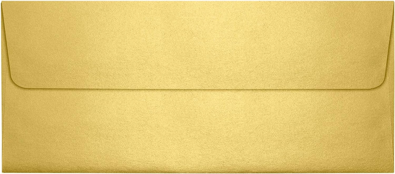 LUXPaper #10 Business Envelopes | Peel & Press | 4 1/8" x 9 1/2" | Gold Metallic | 80lb. Text | 50 Qty