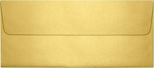 LUXPaper Sobres comerciales #10  Despegar y prensar  4 18 pulgadas x 9 12 pulgadas  Oro metálico  Texto de 80 libras  50 unidades