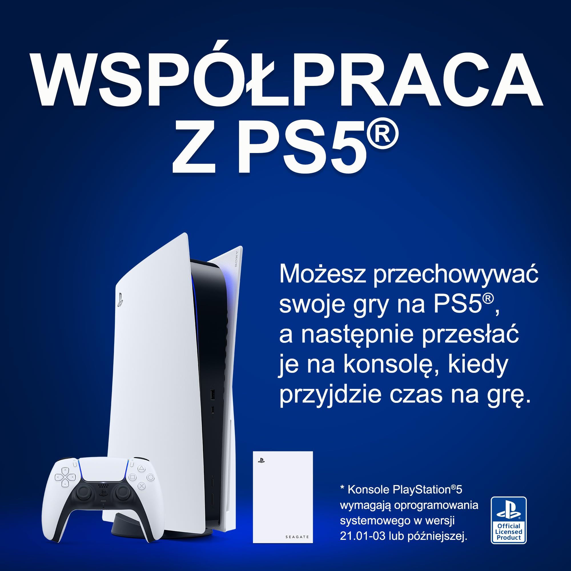 Seagate Game Drive for PS5, 2 TB, Zewnętrzny dysk HDD, USB 3.0, oficjalnie licencjonowany, niebieskie podświetlenie LED (STLV2000201)