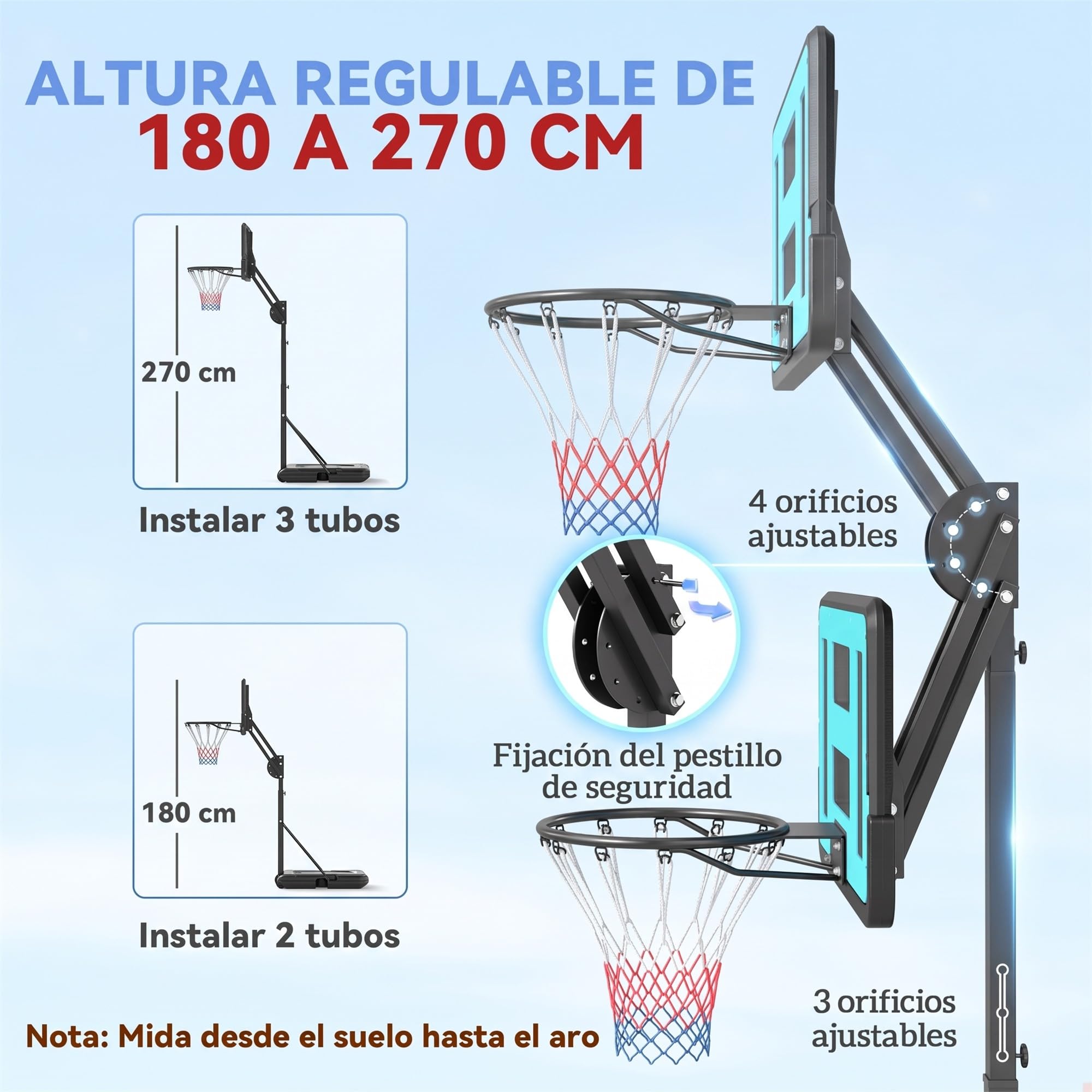 SPORTNOW Canasta de Baloncesto para Exterior Altura Ajustable 146-236 cm