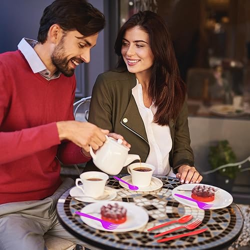 Miniatura 6 de Zhehao Juego de cubiertos de plástico duro, 405 piezas, cubiertos desechables, tenedores, 135 cucharas y cuchillos, cumpleaños, boda, fiesta, cena