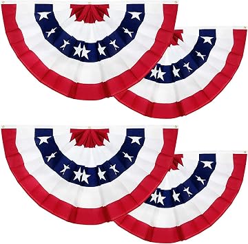 4 Pack 250th Anniversary American Flag Bunting, 4th of July Decorations Pleated Fan 1.5 X 3 Ft Red White Blue Patriotic Decor Outdoor US Semiquincentennial 250th Birthday Independence Day Memorial Day