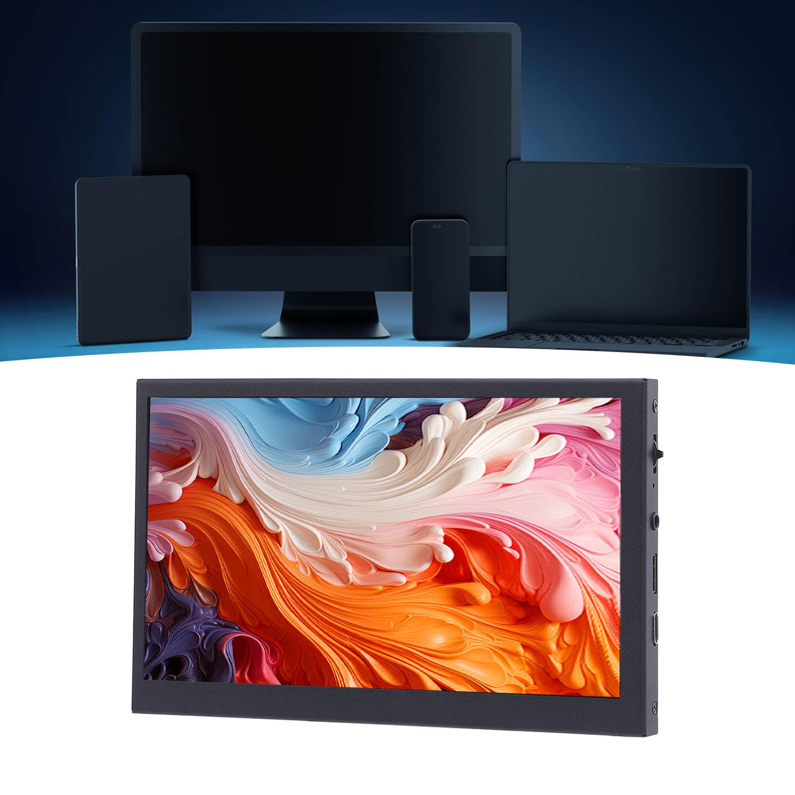 7-calowy przenośny monitor dotykowy, 1024x600 HD HDMI Gaming IPS Display z pełnym kątem widzenia 170°, wbudowany podwójny głośnik, VESA, zewnętrzny monitor do RasPi, PC, telefonu