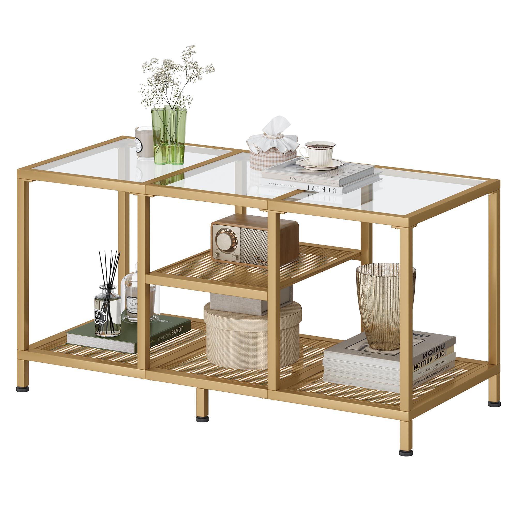 Glass Coffee Table Coffee Tables for Living Room Small Center Table Modern Coffee Table with Open Storge Metal