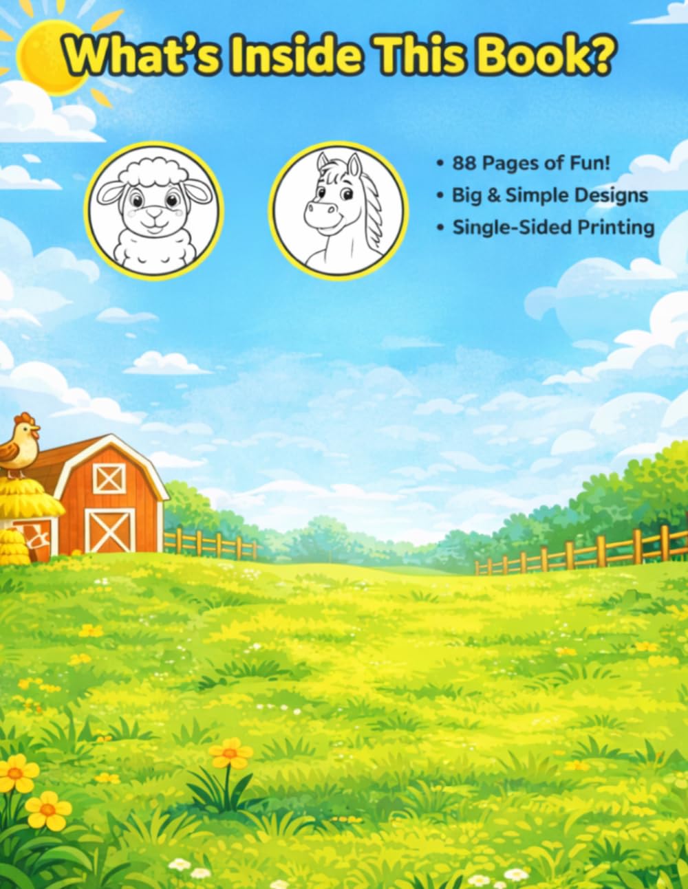 Farm Animals Coloring Book: Big & Simple Designs for Toddlers Ages 3–6