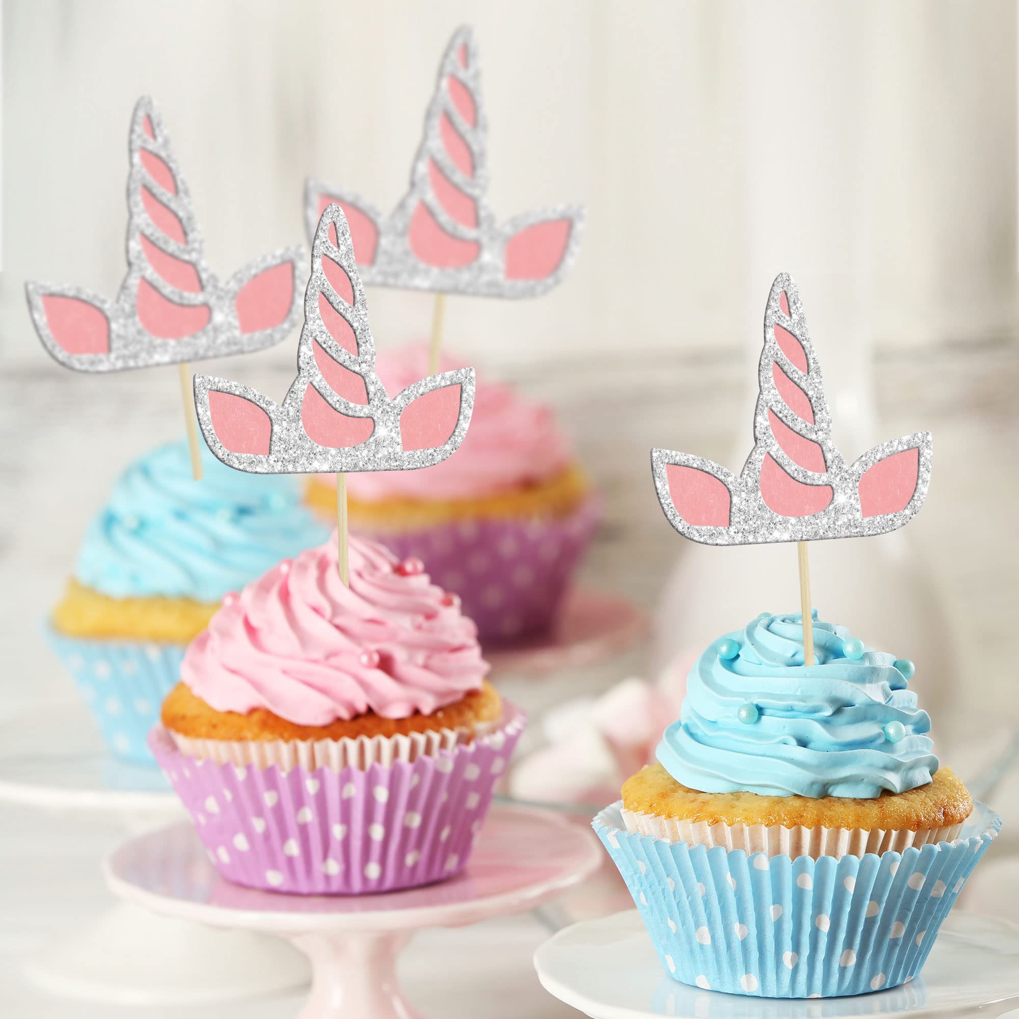 24 Jolis Pics à Paillettes Rose & Vert Pour Cupcakes - Déco Anniversaire & Mariage