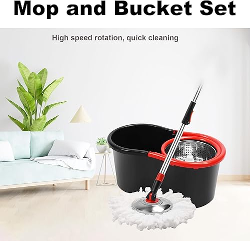 Miniatura 4 de Juego de trapeador giratorio y cubo, sistema de fregona giratoria de 360 y cubo, para limpieza del piso de la fregona, con 3 cabezales de repuesto