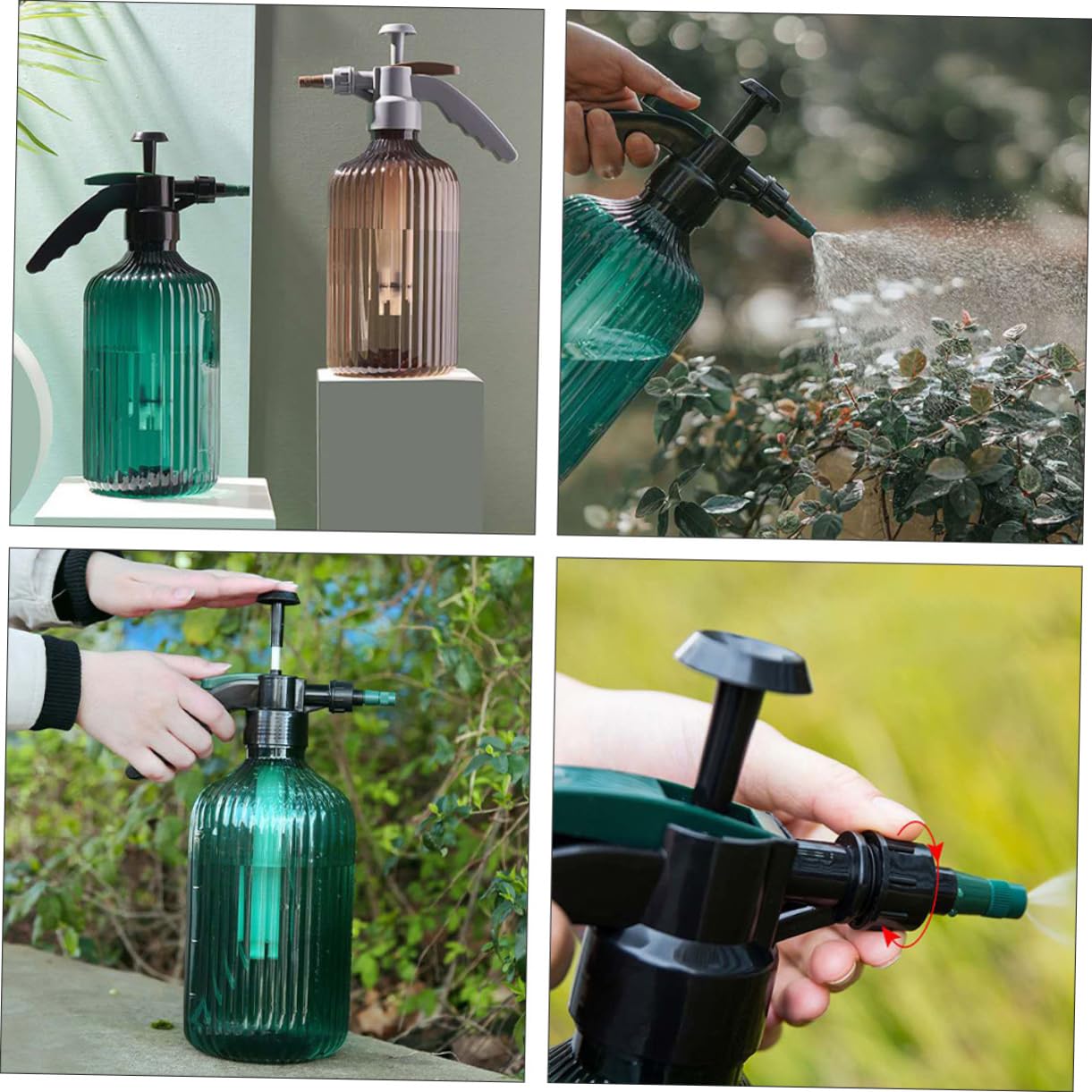 Abaodam 2 Pièces Pulvérisateur Plante Capacité Bouteille Arrosage Pression Continue Portable Vert et Marron