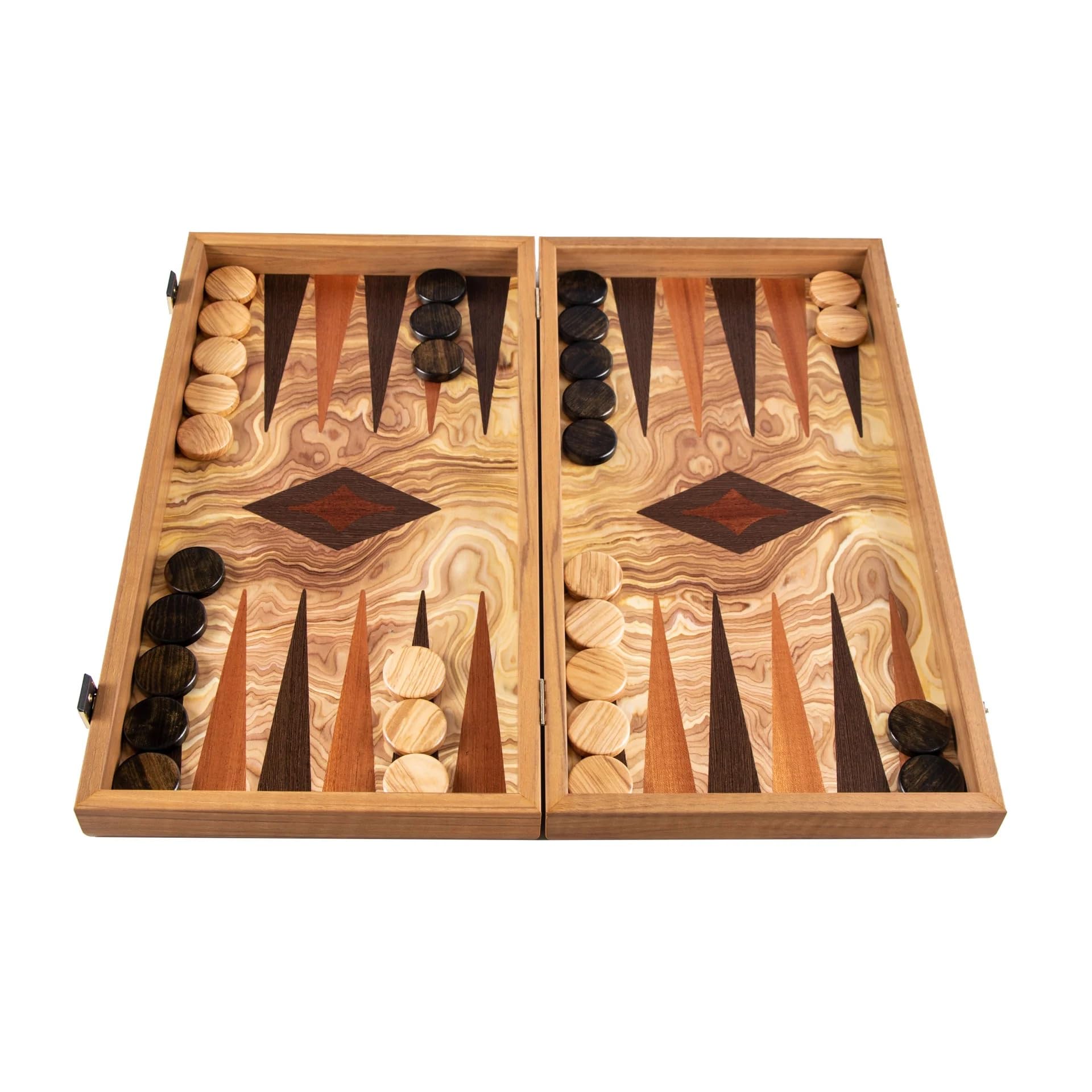 Juego de backgammon de madera de olivo Manopoulos de lujo Manopoulos, juego premium hecho a mano en Grecia por expertos