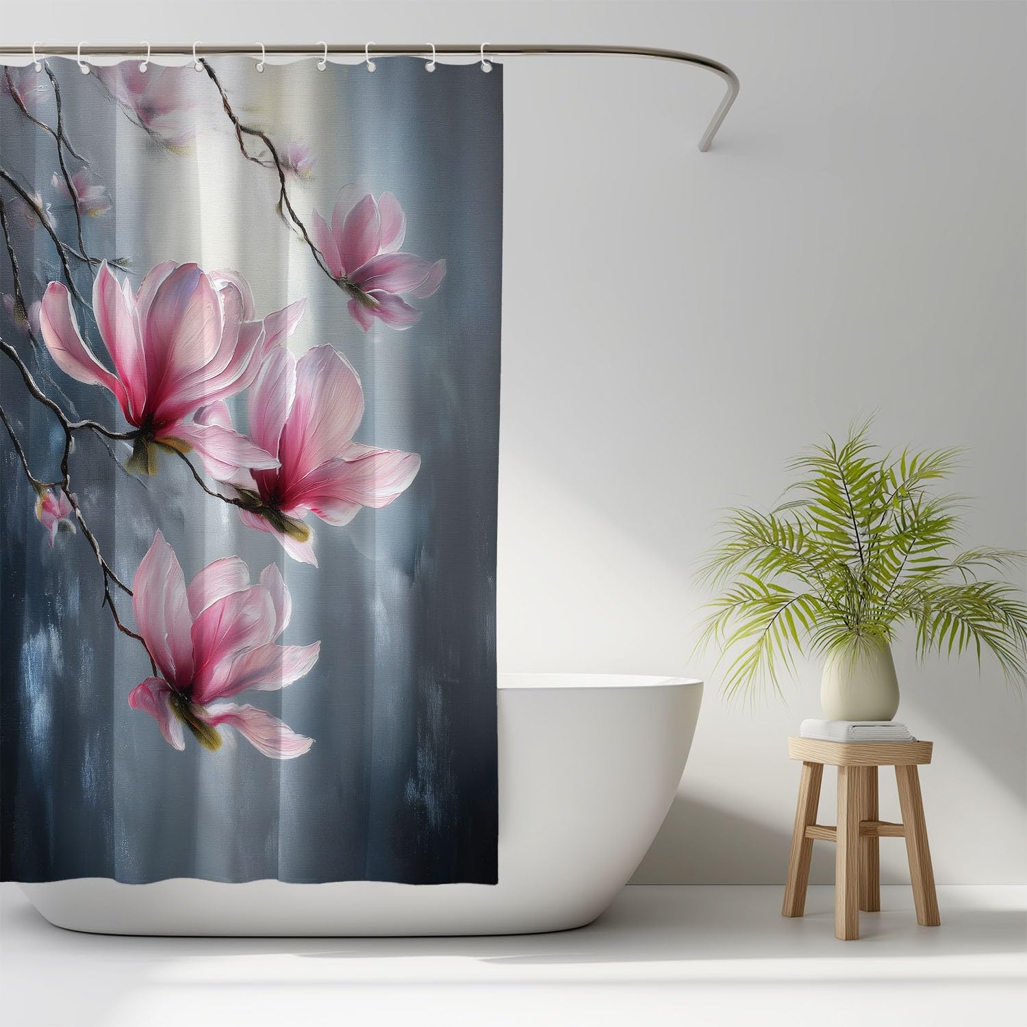 Generico Fantasia Tenda Da Doccia Elegante Misterioso Fiori Grigio Rosa, Tenda Da Doccia Per Bagno, Vasca Da Bagno, Tenda In Poliestere Impermeabile Con Ganci In Plastica, 180 x 180 cm
