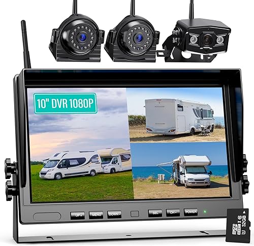 Miniatura 8 de Cámara de respaldo inalámbrica, sistema de cámara de visión trasera de 7 pulgadas para RV, remolques, camiones, 5ª rueda, compatible con 2 cámaras