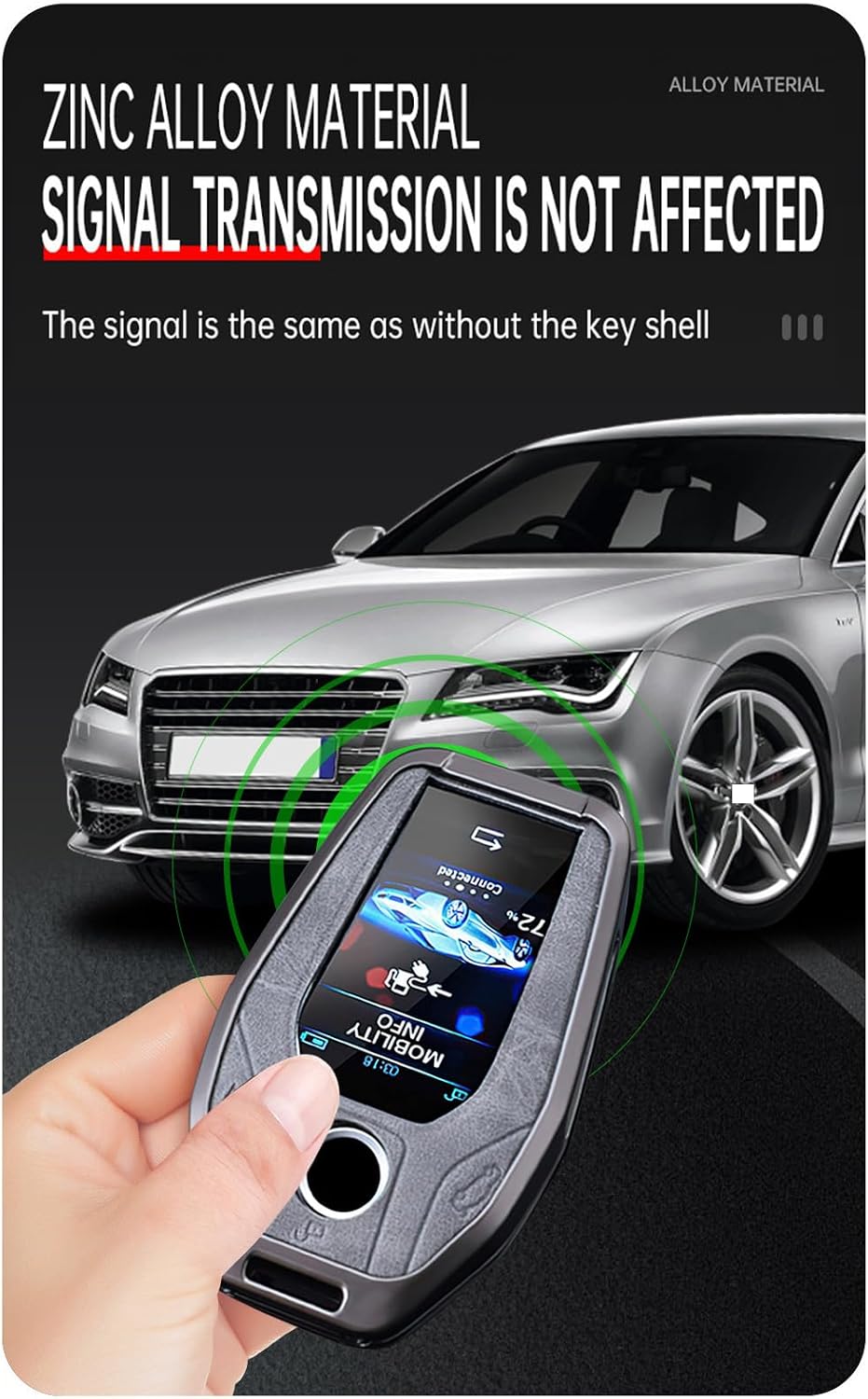 SANRILY Gray Metal Leather Key Fob Cover Fit for BMW X3 X5 3 4 5 6 7 Series Z4 M3 M5 M6 GT3 GT5 G05 G20 G30 G80 F10 F15 F16 F20 F30 F8 Display LCD Smart Key Keyless with Keychain A
