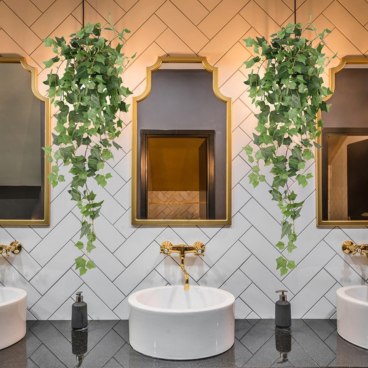 Artificial Hanging Plant, 2Pcs Faux Potato Greenery Vines Garland Hanging Plants Fake Ivy Plant Vine for Home Decor Indoor Outdoor Wall Living Office Wedding Party Garden Decorations - Image 2