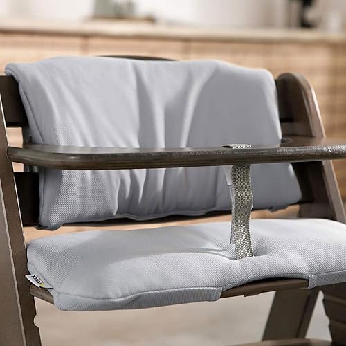 Miniatura 9 de hauck AlphaPlus Grow Along - Silla alta de madera con mesa extraíble gris y cojín de asiento de lujo para bebés de 6 meses en adelante