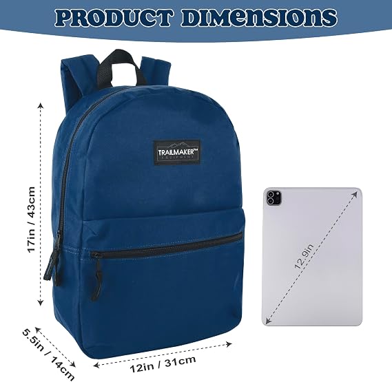 Classic Vintage Backpack for Adults and Kids with Adjustable Padded Shoulder Straps | School Bookbags for Girls, Boys (Navy)