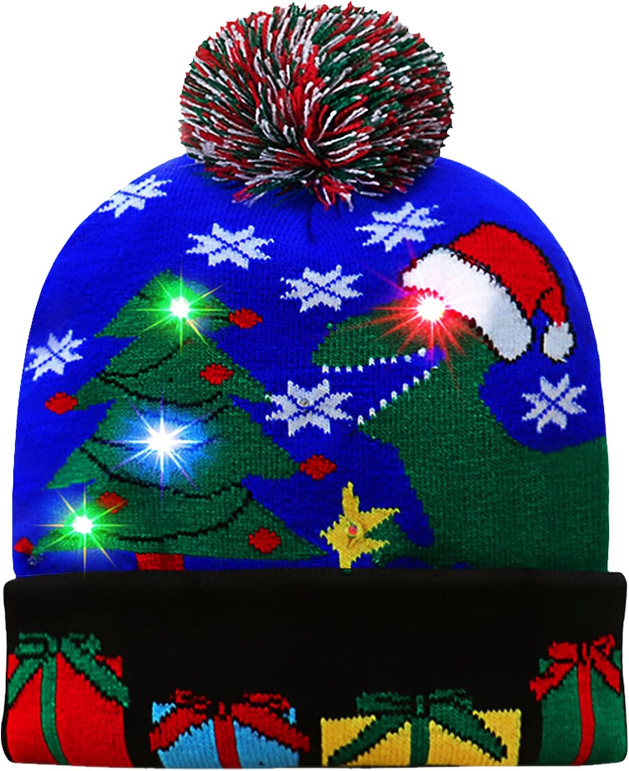JOYOOFANR Christmas Hat Light Up Hat LED Christmas Dinosaur Knitted Hat