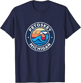Petoskey Michigan MI Vintage Nautical Waves Design T-Shirt